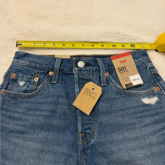 Levi's Distressed Mid-Length Denim Shorts - Blue - Picture 5 of 6